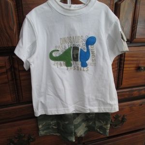 2pc Dinosaur Tee with Camouflage Shorts Outfit NEW